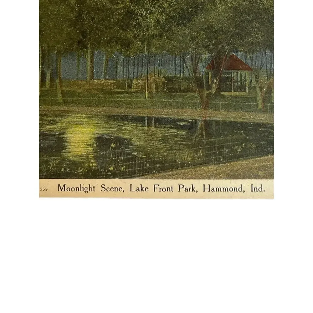 Antique Early 1900s Litho Ephemera Postcard Moonlight Lake Front Hammond IN CT